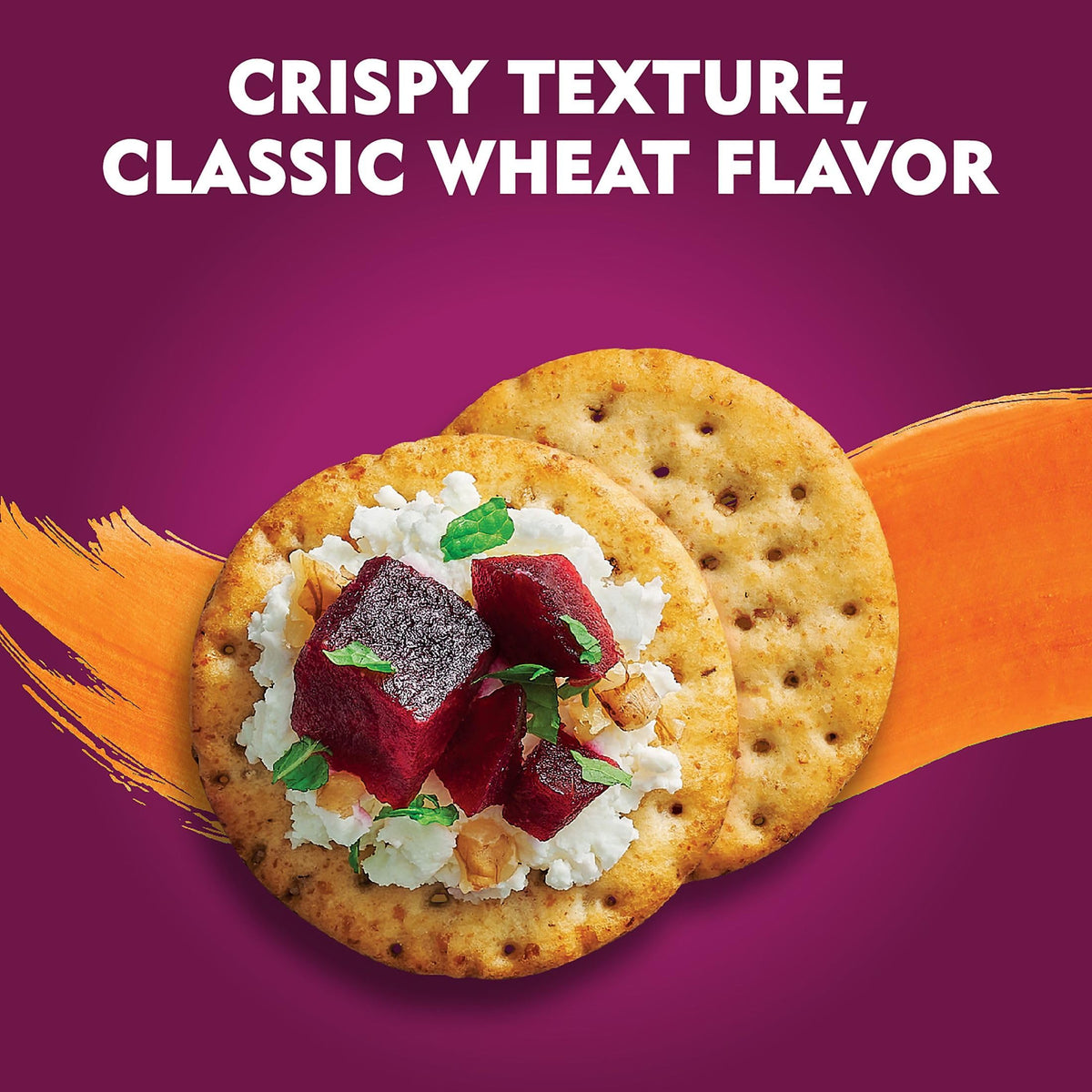 Toasteds Harvest Wheat crackers on a party board with dips.