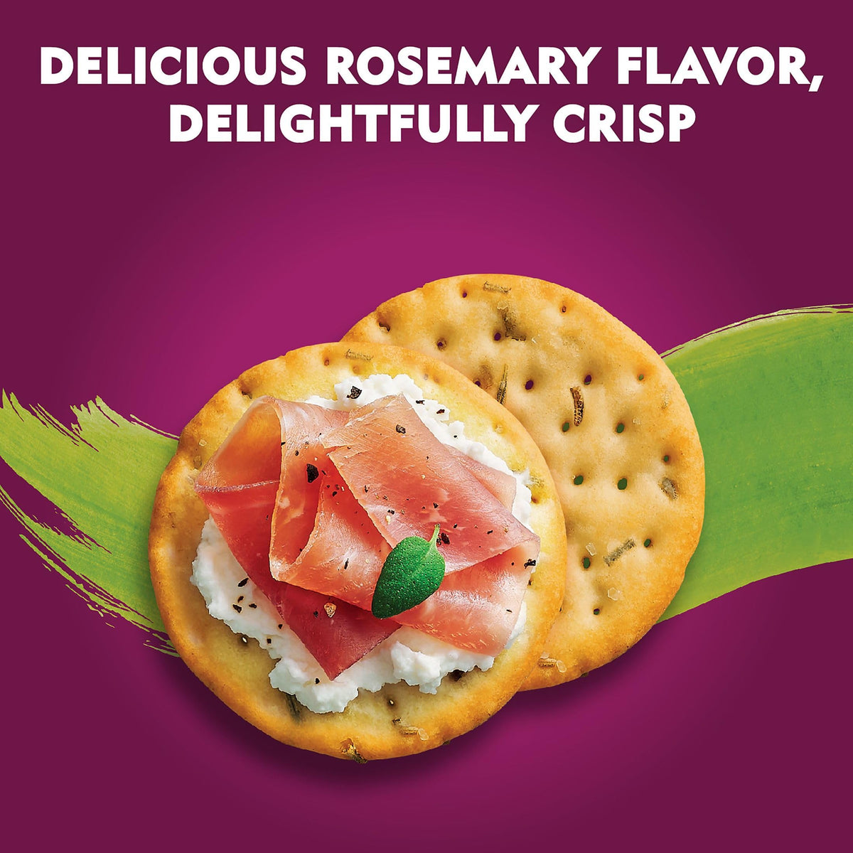 Toasteds Rosemary and Olive Oil crackers close-up showing toasted edges and herb aroma.