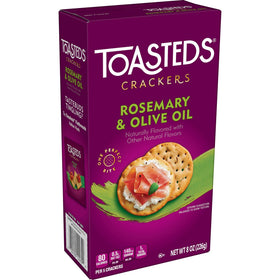 Toasteds crackers ingredient focus highlighting rosemary aroma and olive oil finish.