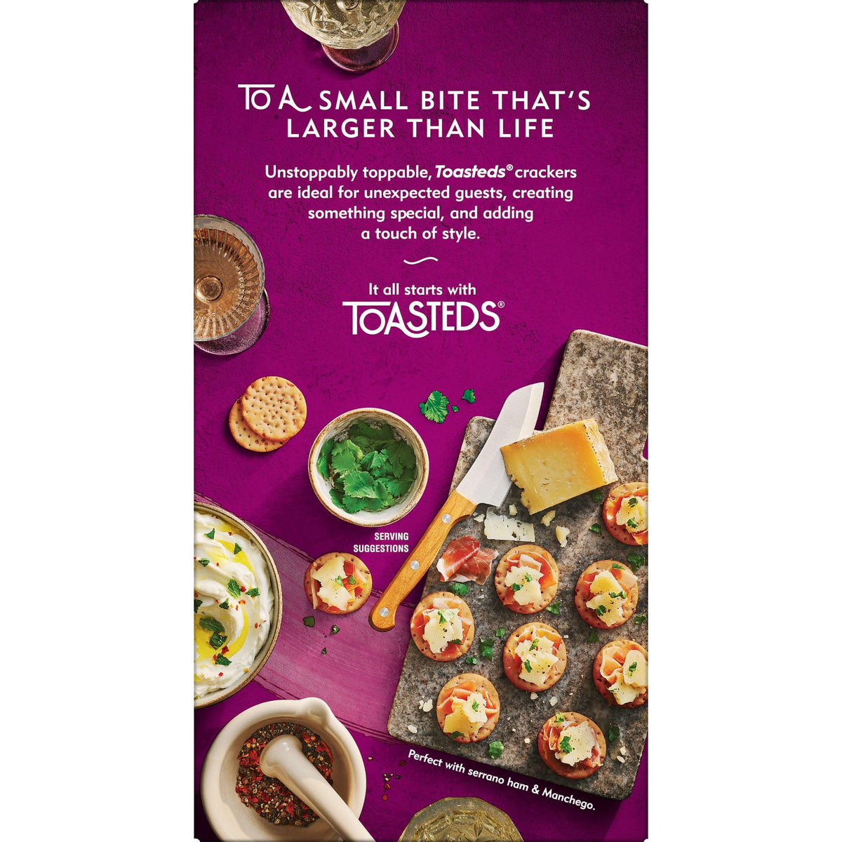 Toasteds Savory Onion crackers on a party spread ready to share.