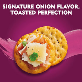 Toasteds Savory Onion crackers with a snack platter setup for sharing.