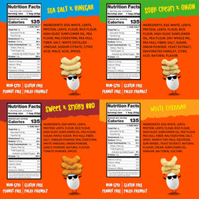 Todd's Better Snacks egg white puffs closeup reveals crisp texture and 12g protein per bag.