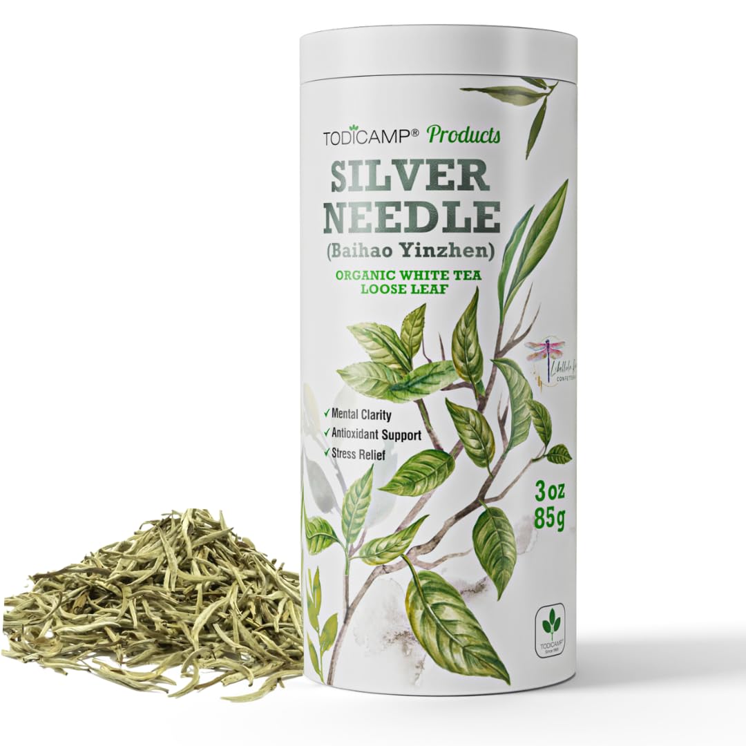 TODICAMP premium silver needle tea buds closeup for delicate aroma.