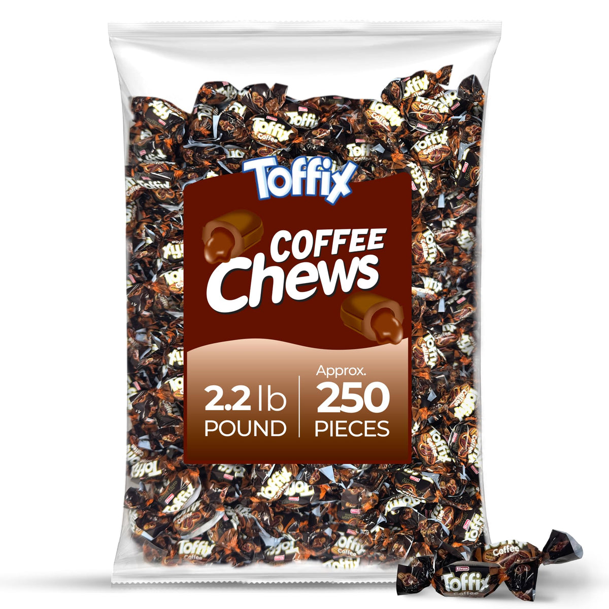 TOFFIX Coffee Chews center-filled for on-the-go snacking with bold coffee flavor.