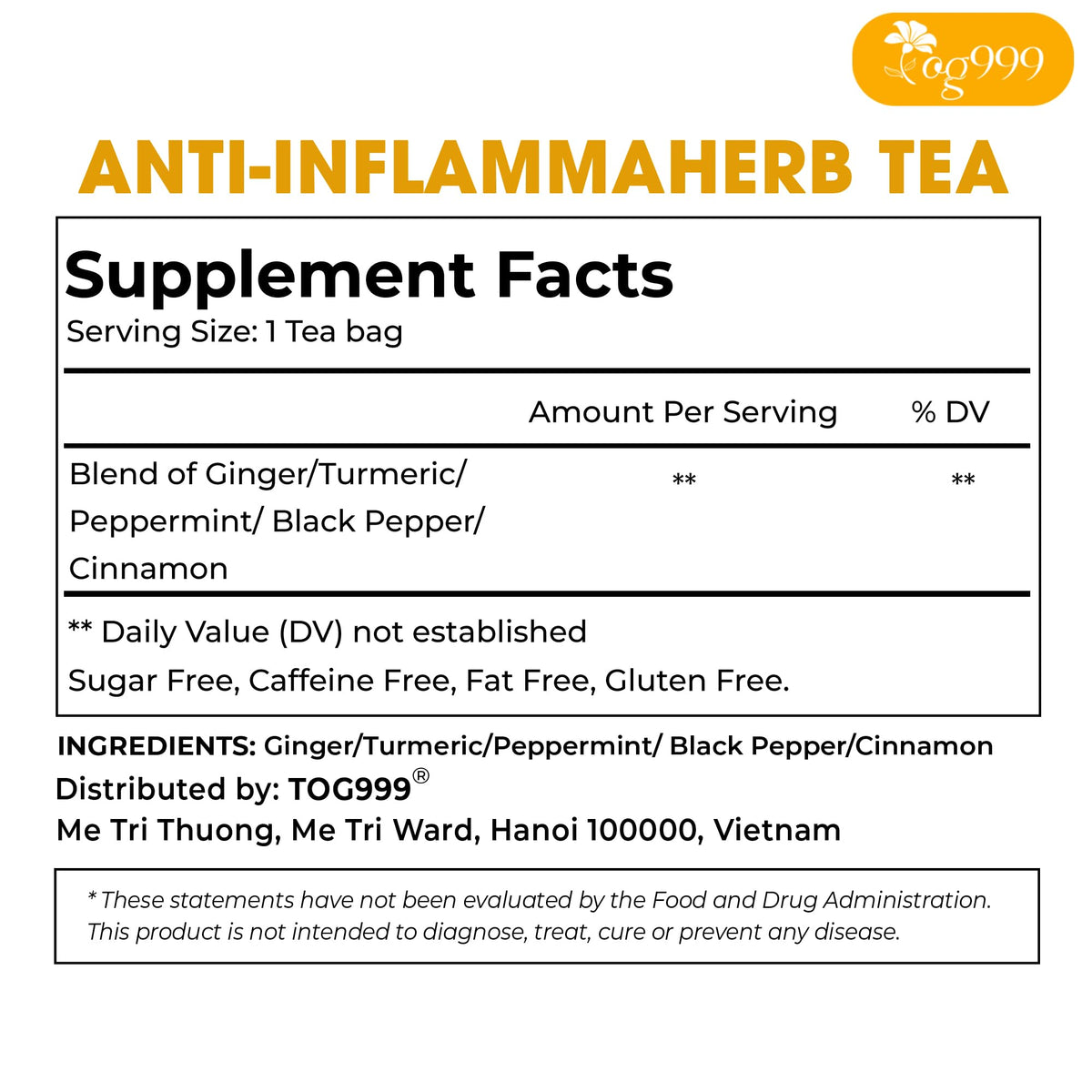 TOG999 compact box of 20 tea bags for home or travel