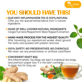 Close-up of TOG999 Anti-Inflammaheb tea bag with visible ginger and turmeric