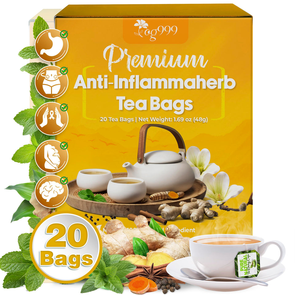 TOG999 Anti-Inflammaheb tea bags in eco-friendly packaging show natural ingredients