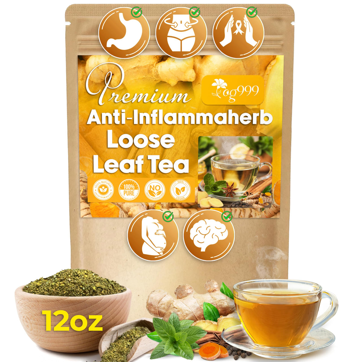 TOG999 Anti-Inflammaheb tea bag ready to brew for a soothing break