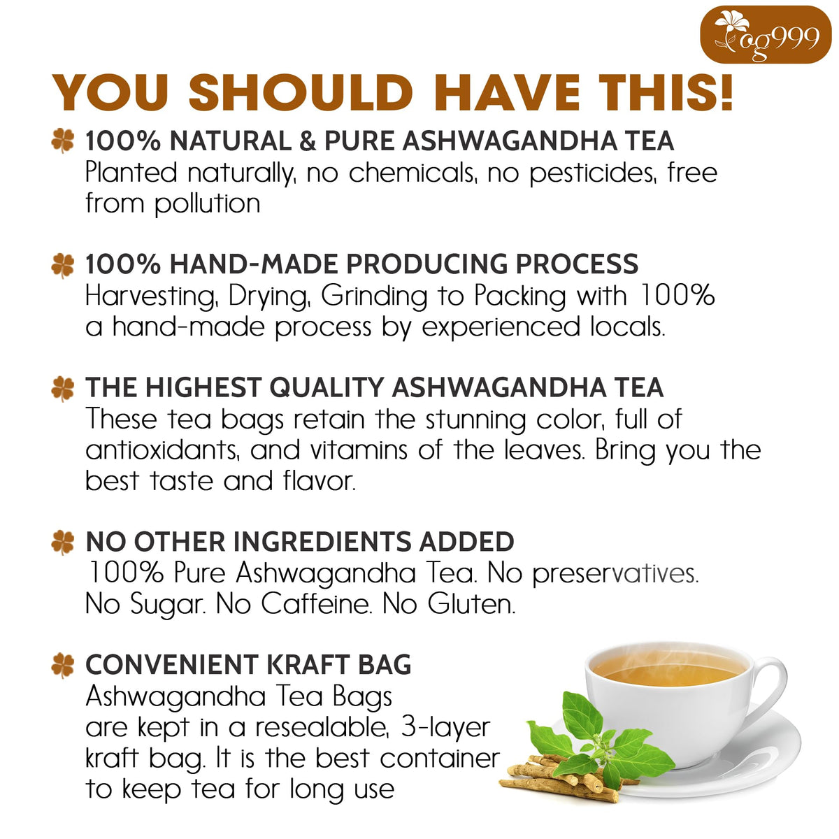 TOG999 Ashwagandha tea cup steeping in hot water for a calming moment