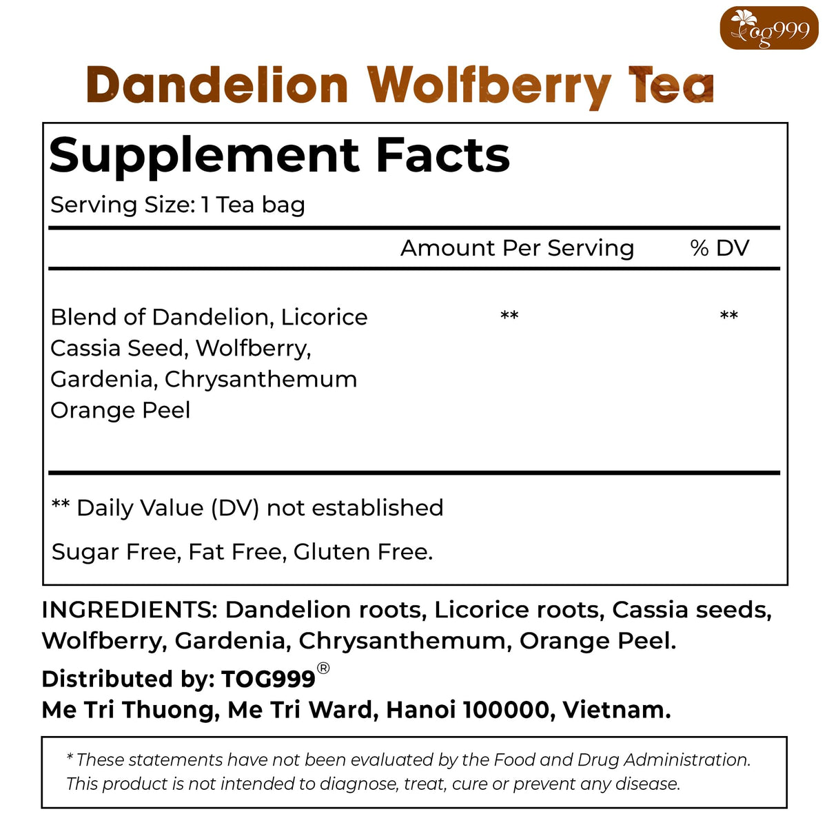 TOG999 Dandelion Wolfberry tea aroma hints at earth and sweetness
