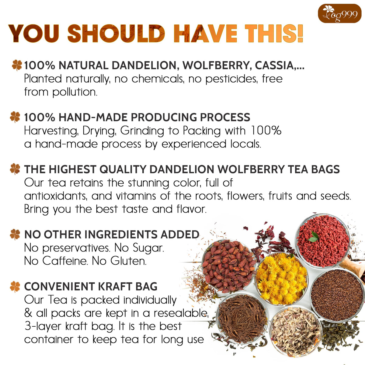 TOG999 Organic Dandelion Wolfberry Tea bag steeping for a balanced, delicious cup