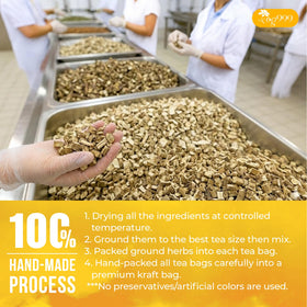 TOG999 Essiac tea label highlights plant-based, vegan, no additives