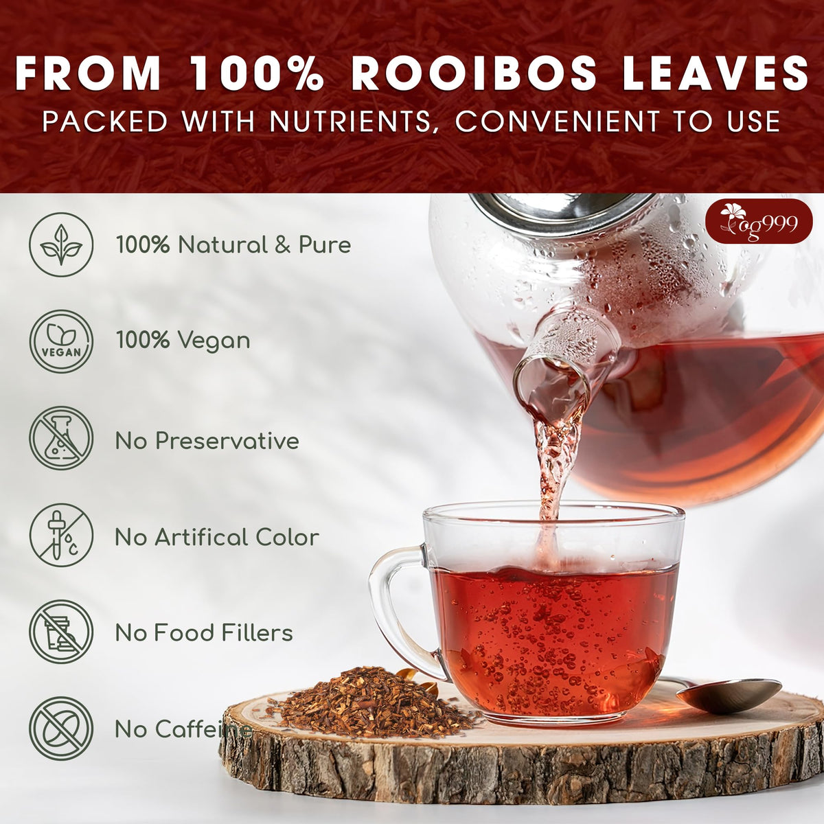 Handmade TOG999 Rooibos tea bags showing craft quality