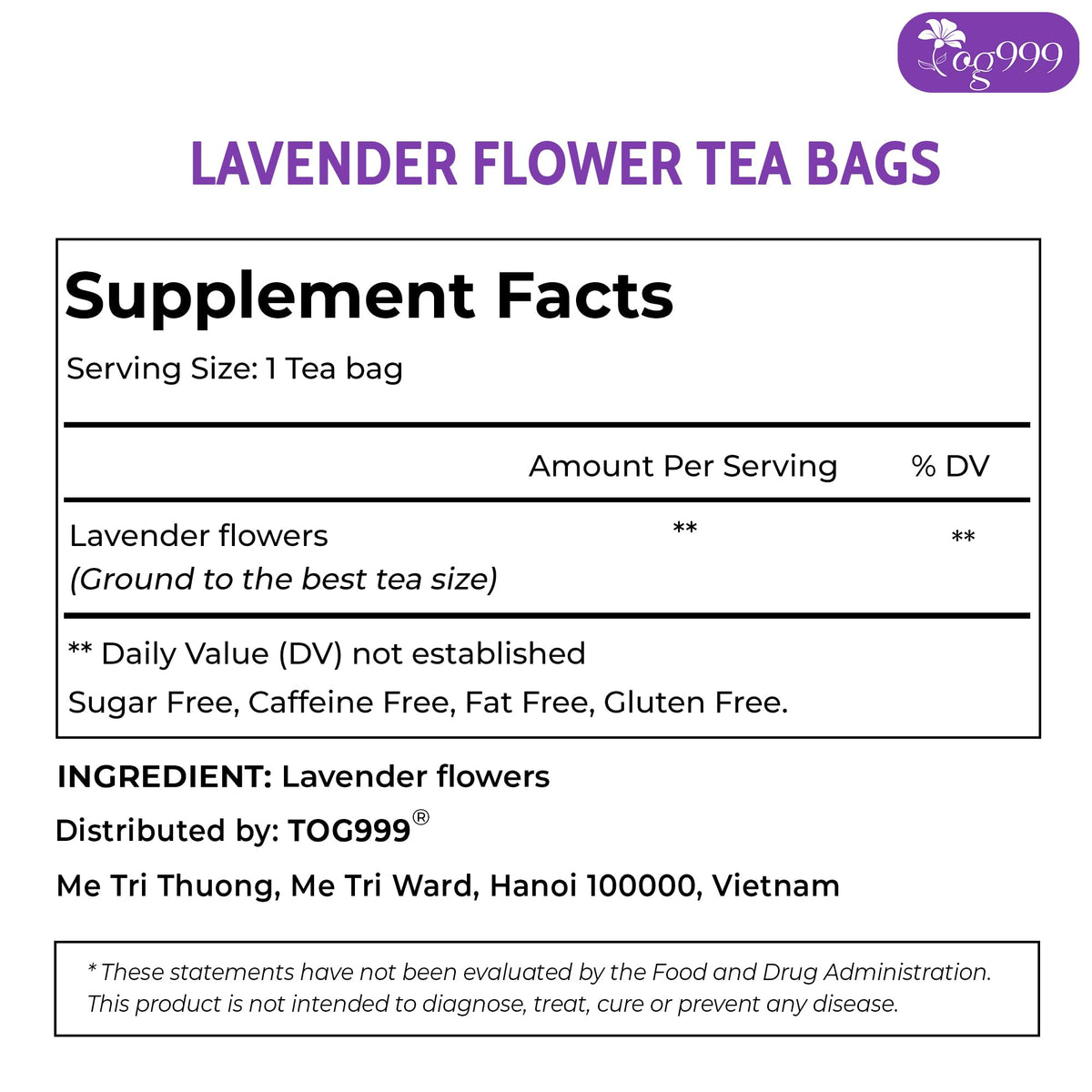 TOG999 no additives ensuring pure lavender aroma and flavor