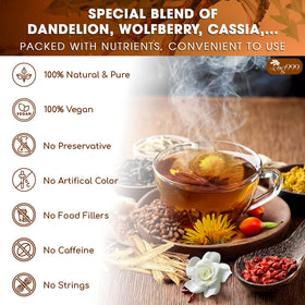 TOG999 Tea label closeup shows natural ingredients and traditional recipe