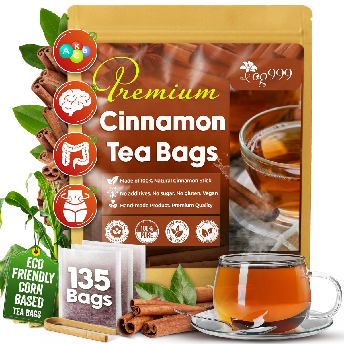TOG999 premium cinnamon tea bags packaging for easy storage and daily ritual.