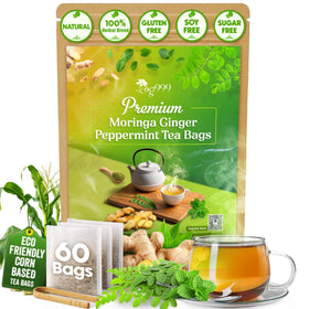 TOG999 premium moringa-ginger-peppermint tea bags ready for a refreshing brew.