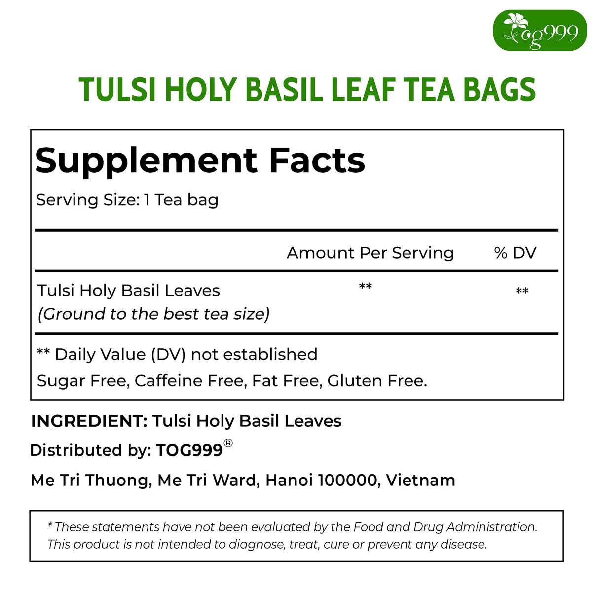 A warm cup of TOG999 holy basil tea ready to enjoy.