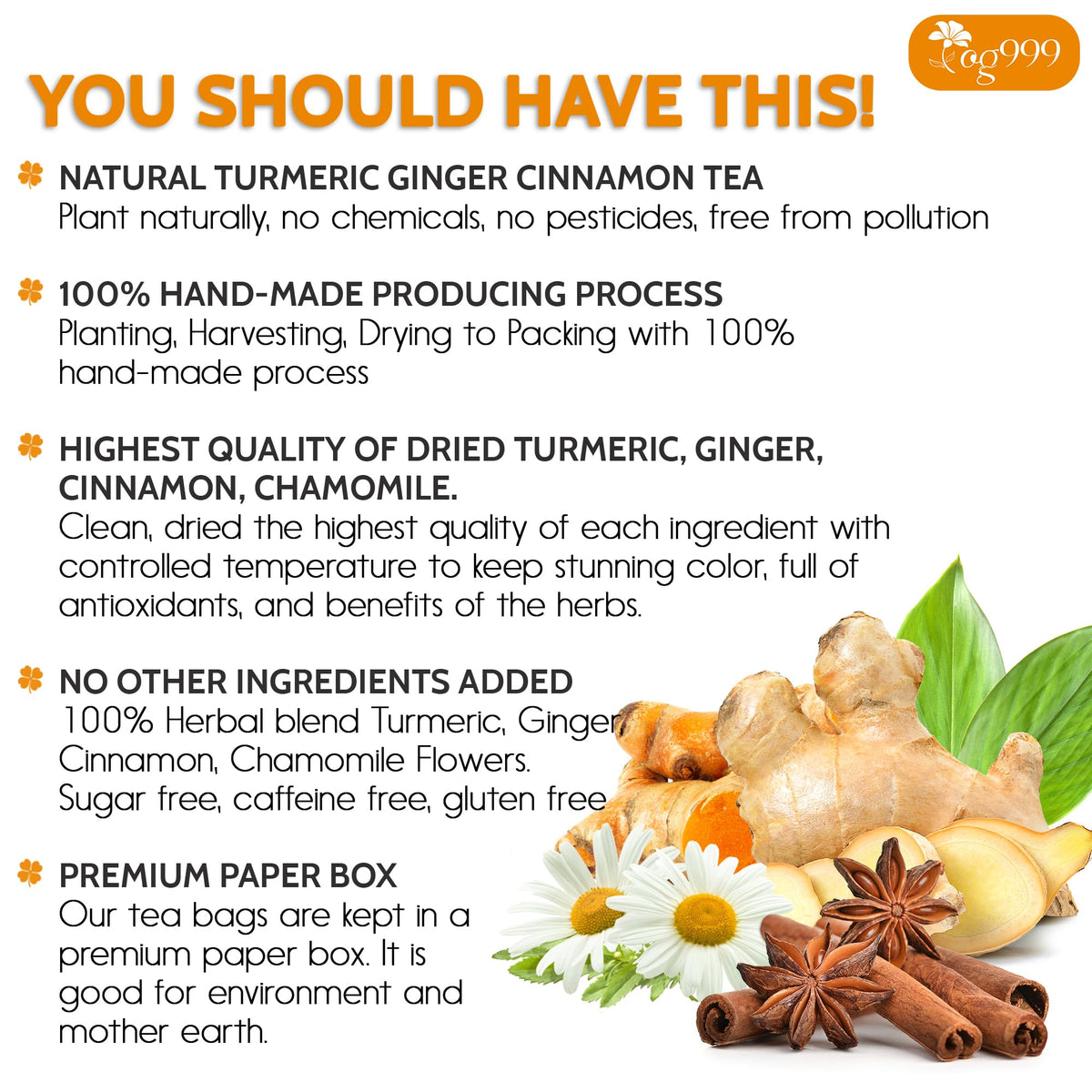 TOG999 steaming cup tea highlights natural flavors and caffeine-free relaxation.