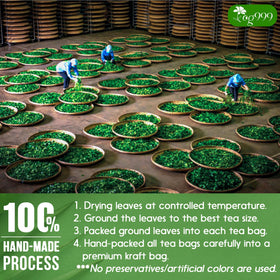 TOG999 steeped eucalyptus tea in a clear glass, amber-colored infusion.