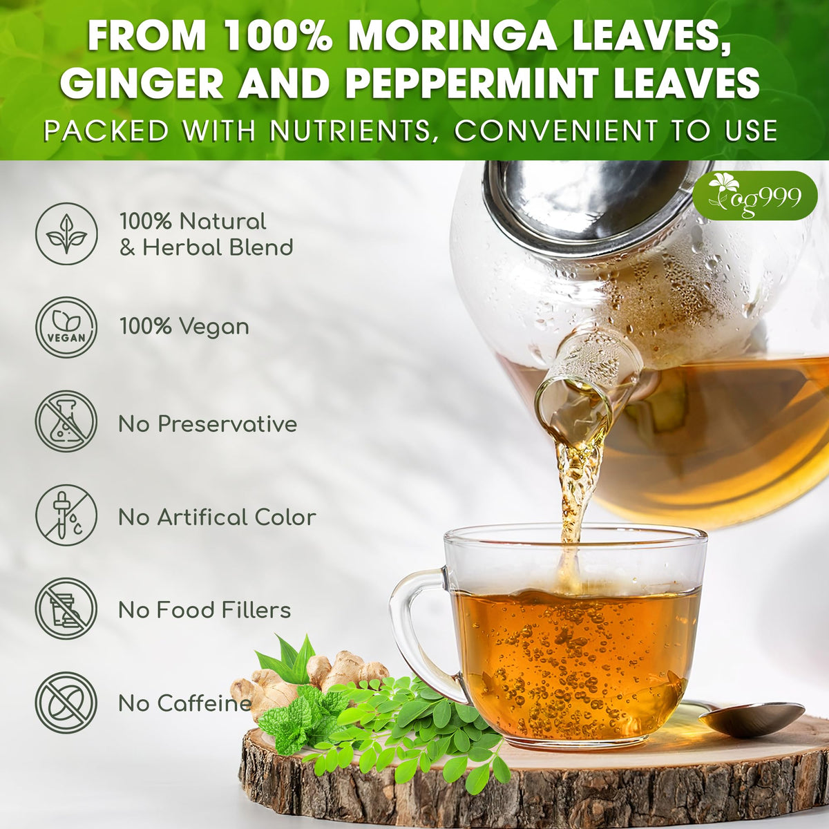 TOG999 steeping tea bag in hot water captures easy preparation.
