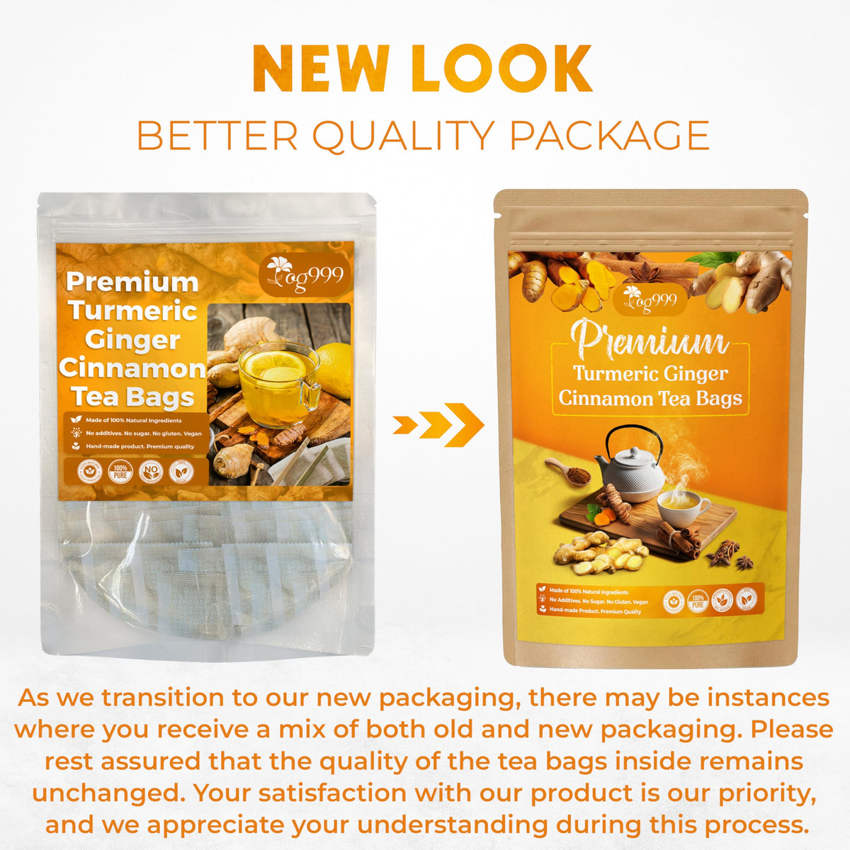 TOG999 tea bags in hand, convenient caffeine-free herbal tea for busy days.