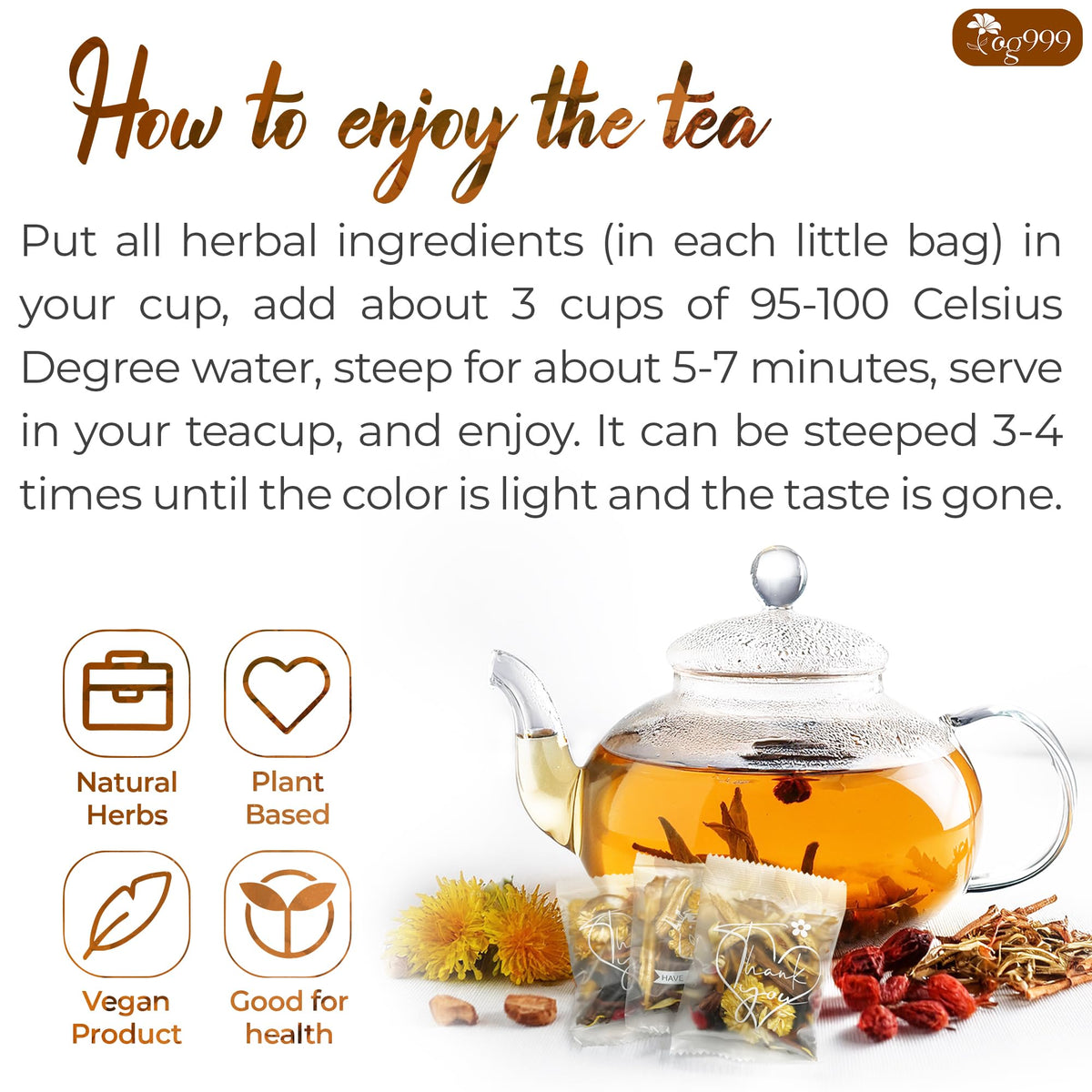 TOG999 Tea brew time hot water 95 100 C for best flavor