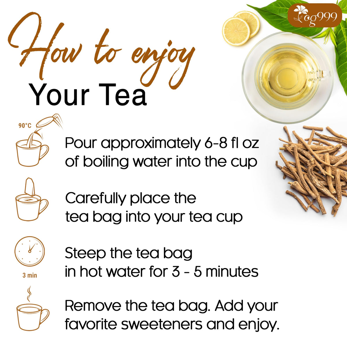 TOG999 tea packet inside showing simple, clean ingredients