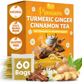 TOG999 turmeric-ginger-cinnamon tea bags offer a warm aroma for a comforting morning or evening.