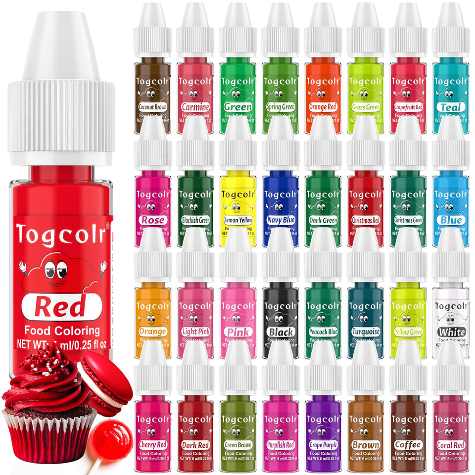 Togcolr 33 colors liquid dye bottle for vibrant cake coloring