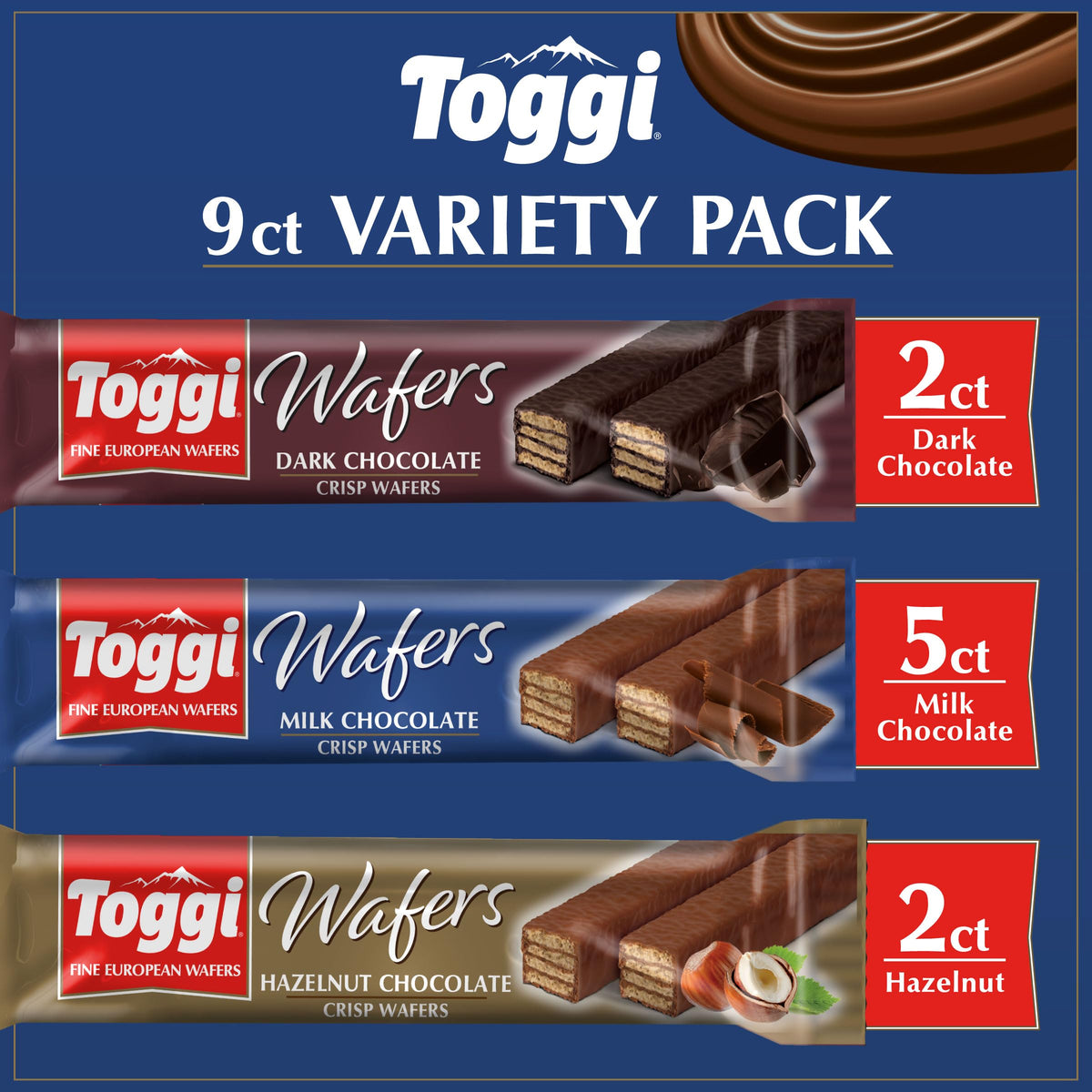 Toggi Dark Chocolate Wafers close-up showcasing rich flavor and crisp texture.