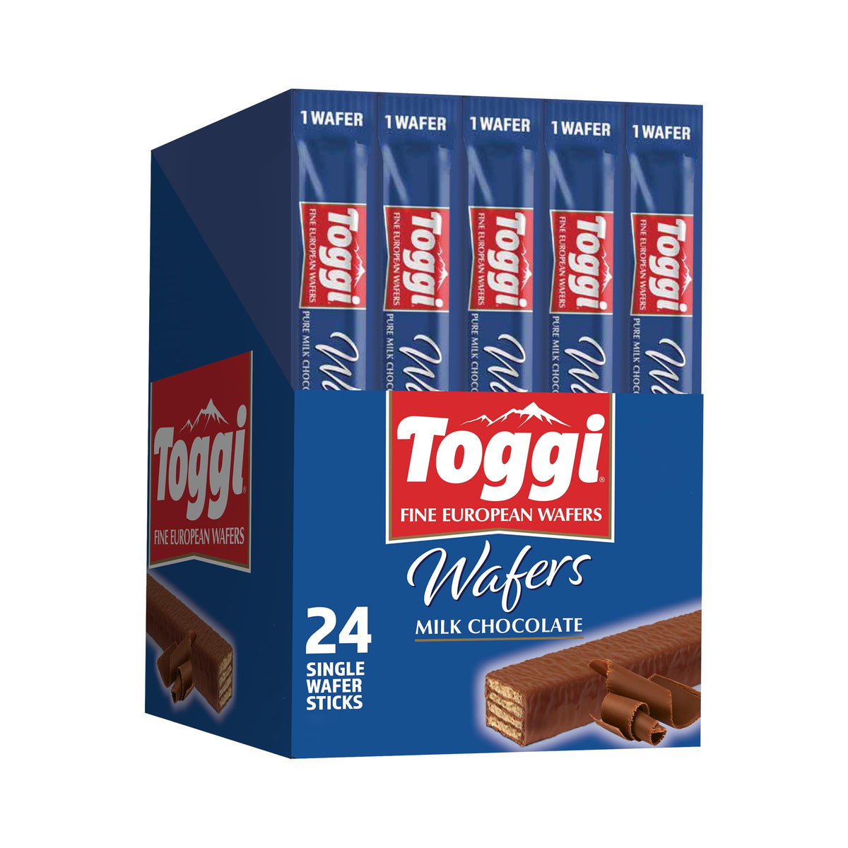 Toggi milk chocolate wafers packaging, premium European snack elevate your day.