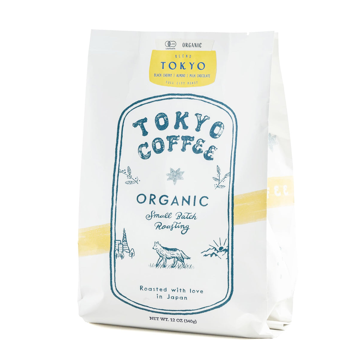 Tokyo Coffee Organic Blend pack shot highlighting premium 100% Arabica beans for home brewing