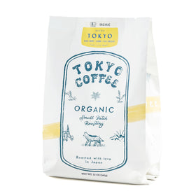 Tokyo Coffee Organic Blend pack shot highlighting premium 100% Arabica beans for home brewing