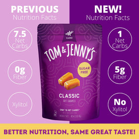 Tom & Jenny's sugar free caramel sea salt vanilla bite; low net carbs indulgence