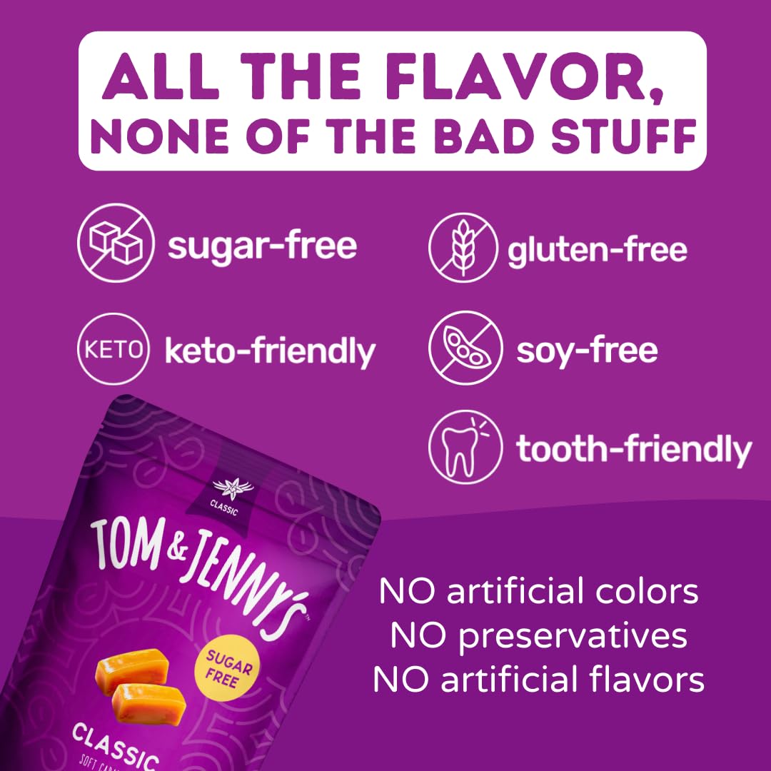 Tom & Jenny's sugar free caramel treats; individually wrapped for sharing