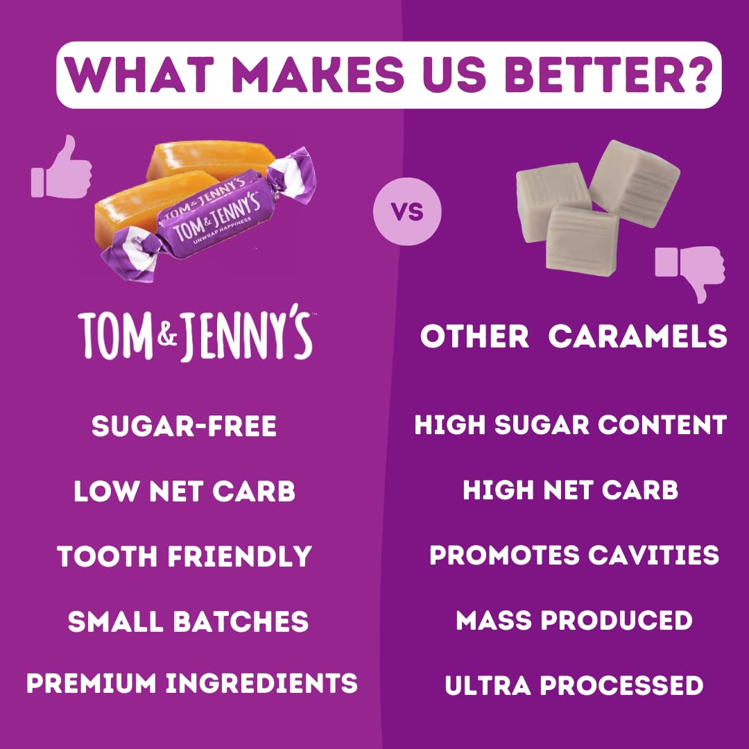 Tom & Jenny's soft caramel candies; no artificial colors, ideal giftable treat