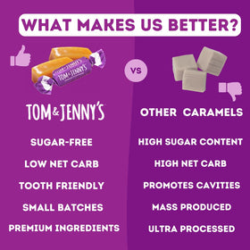 Tom & Jenny's soft caramel candies; no artificial colors, ideal giftable treat