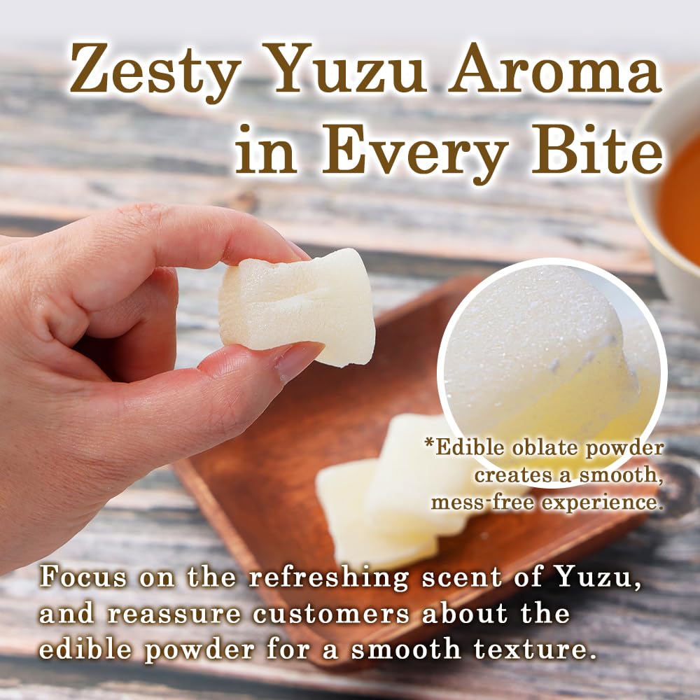 TOMOSAN Glutinous rice flour and yuzu ingredients highlight premium, natural snacking option.