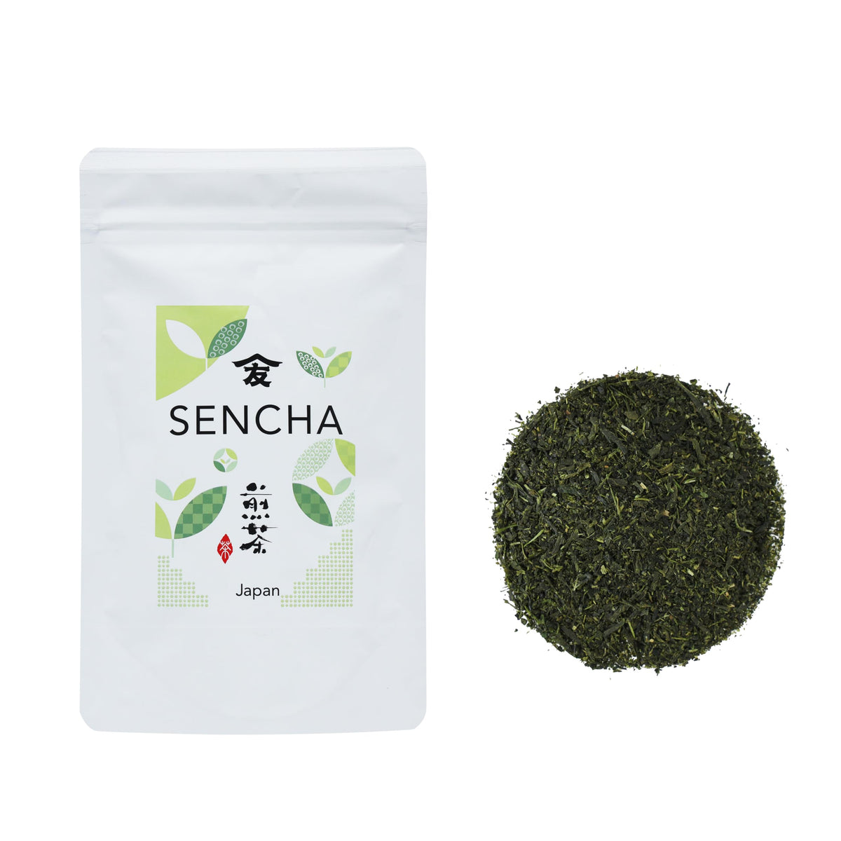 TOMOSAN Sencha green tea leaves closeup for a refreshing daily ritual.