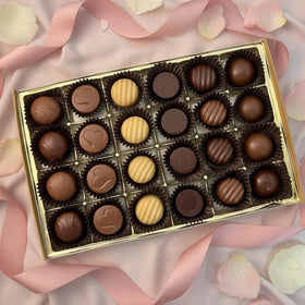 Tom's Chocolates molded-shells with smooth centers close-up