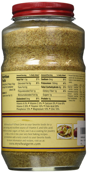 Tongtai Kretschmer Wheat Germ 20-oz jar close-up showing toasted texture for recipes.