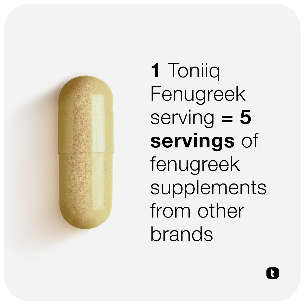 Toniiq Fenugreek capsules packaging shows third-party testing seal.