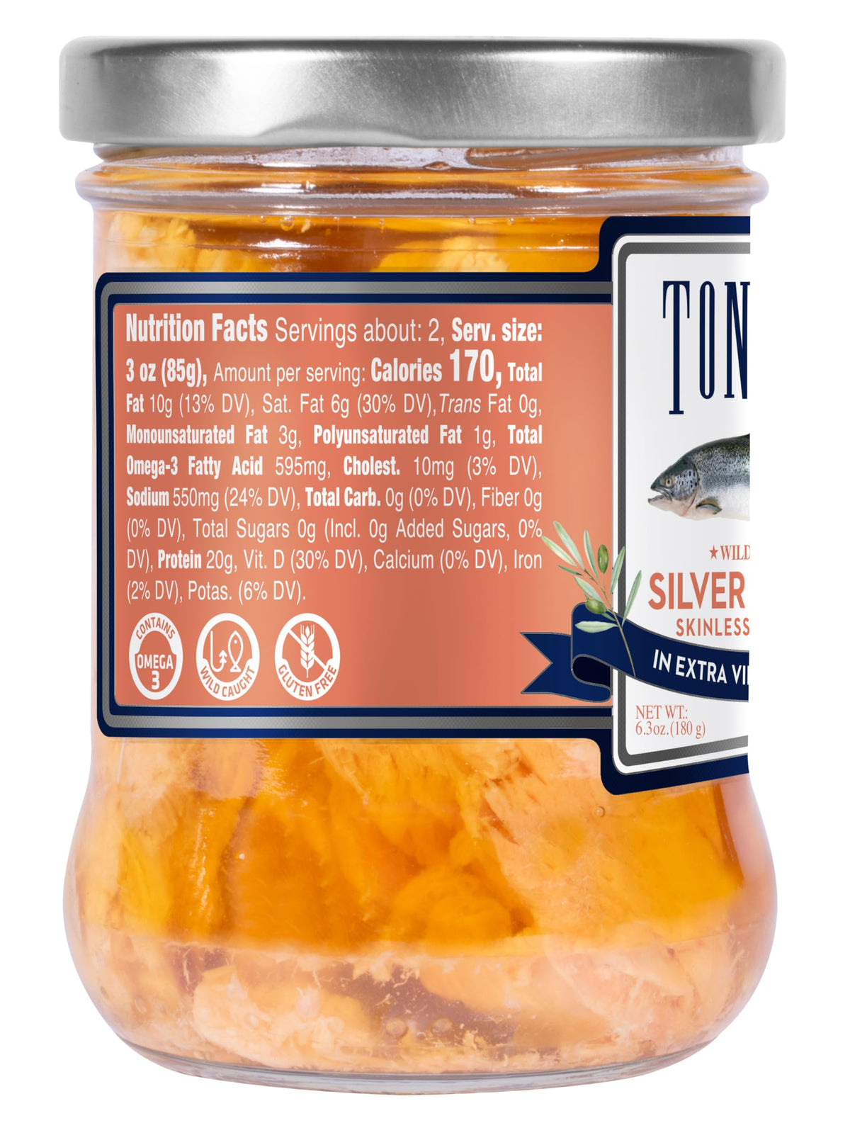 Tonnino Salmon Silver ready-to-eat serving ideal for salads and bowls.