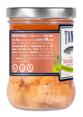 Tonnino Silver Salmon plated with dill and garlic olive oil for quick meals