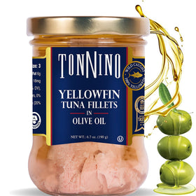 Tonnino Yellowfin Tuna in olive oil jar ready-to-eat for quick meals.