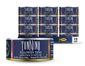 Tonnino yellowfin tuna in olive oil 12-pack cans for easy pantry meals.