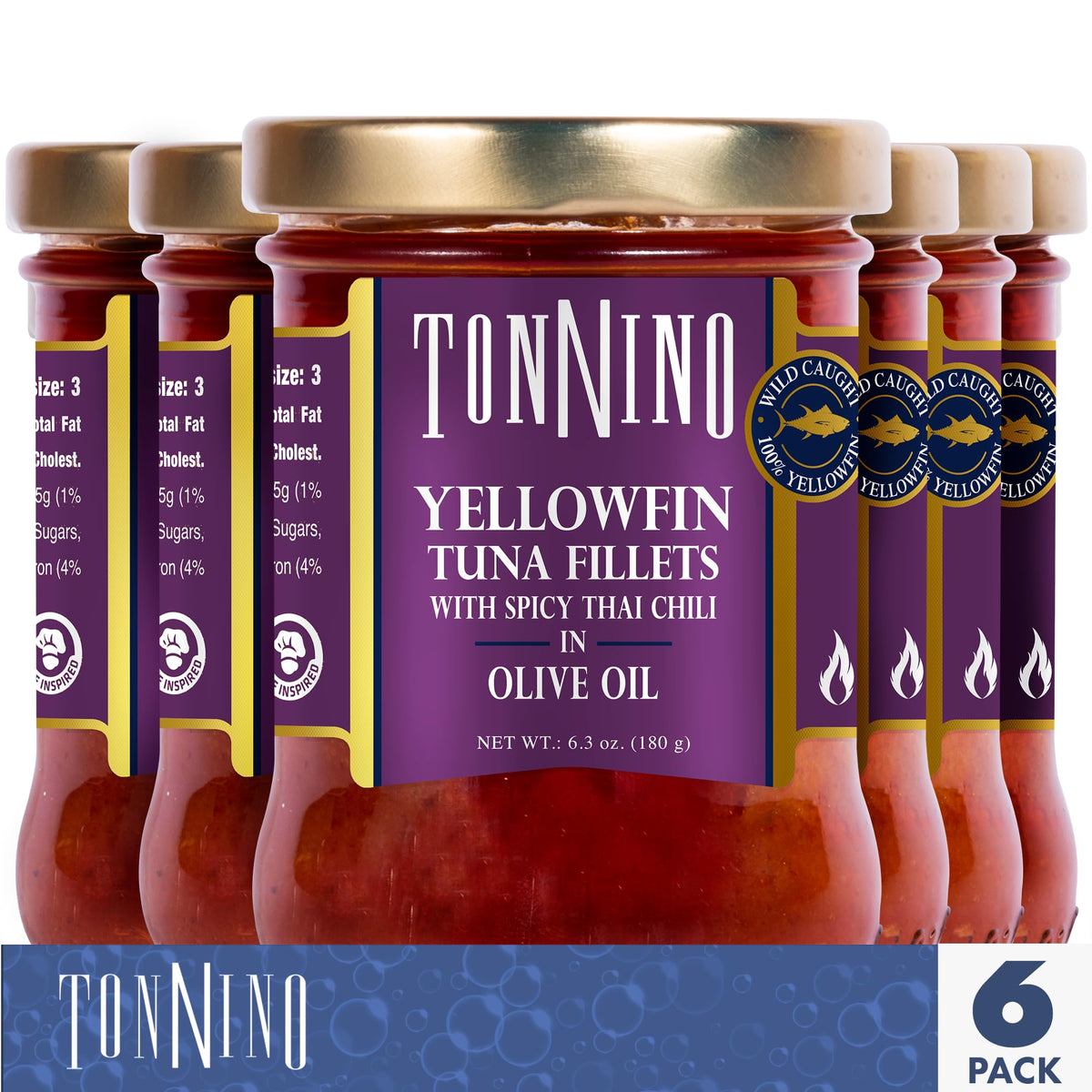 Close-up of Tonnino tuna tin showing premium quality tuna preserved in olive oil.