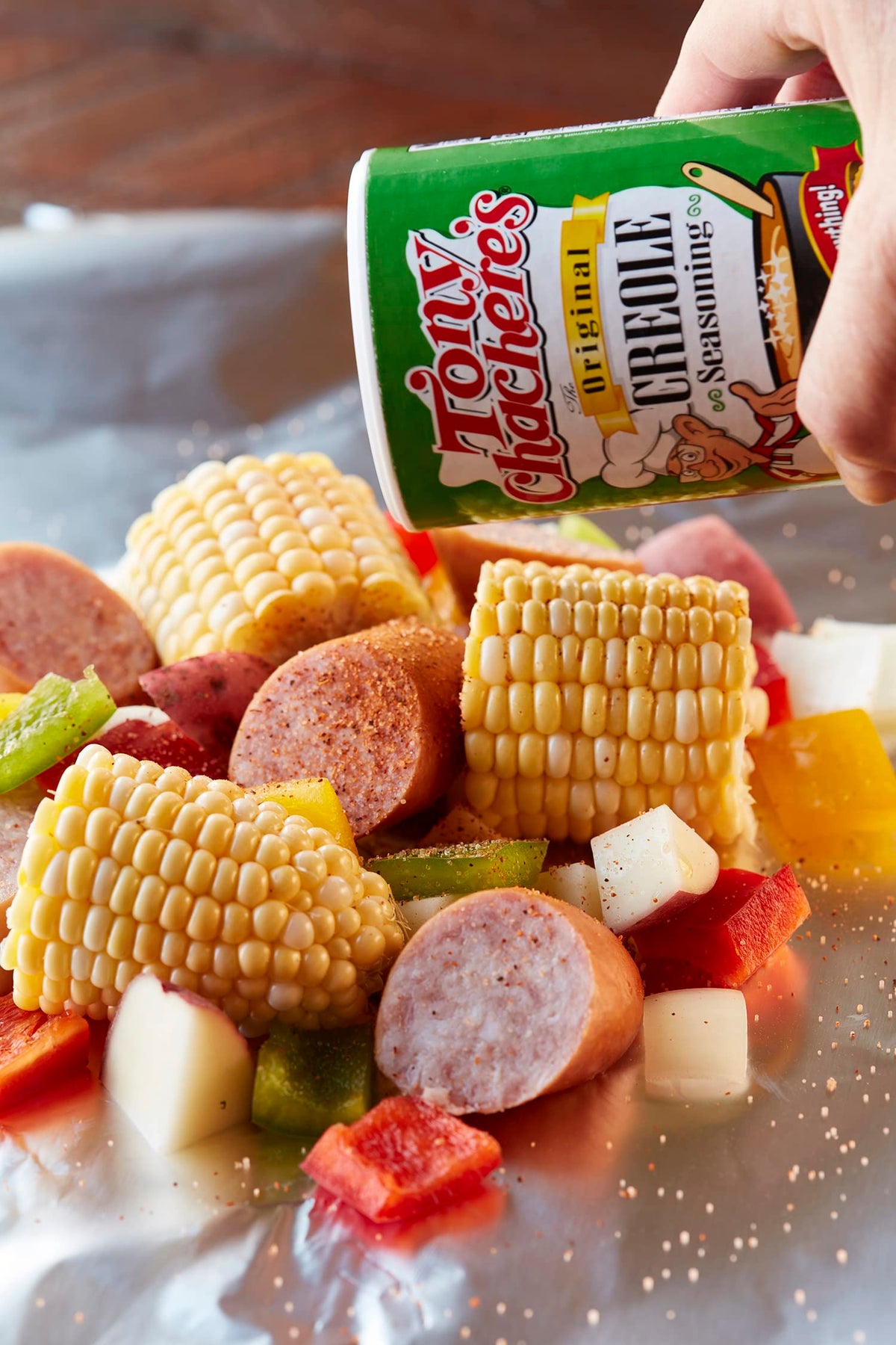 Tony Chachere's Bold Creole seasoning bottle adds Cajun warmth to proteins