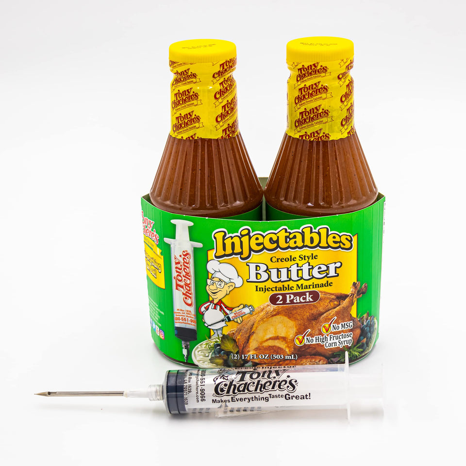 Tony Chachere's Creole Butter Injector Kit two-pack bottles ready to boost juiciness